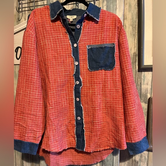 Umgee Tops - Umgee M Orange and Denim Button-Up Shacket